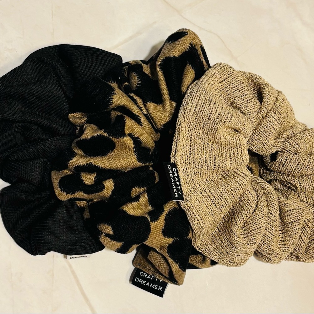 Black and Leopard Print Hair Scrunchies Set